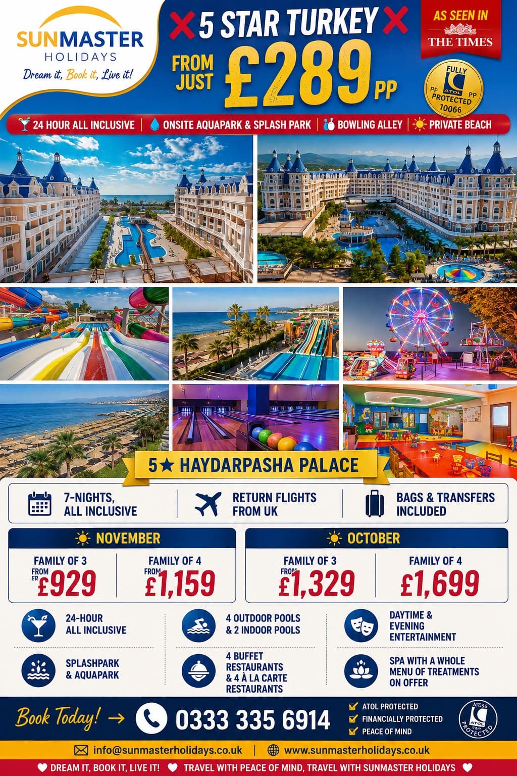 Sunmaster Holidays seven-night all-inclusive Turkey package at the five-star Haydarpasha Palace, with flights, bags and transfers, from £289 per person.