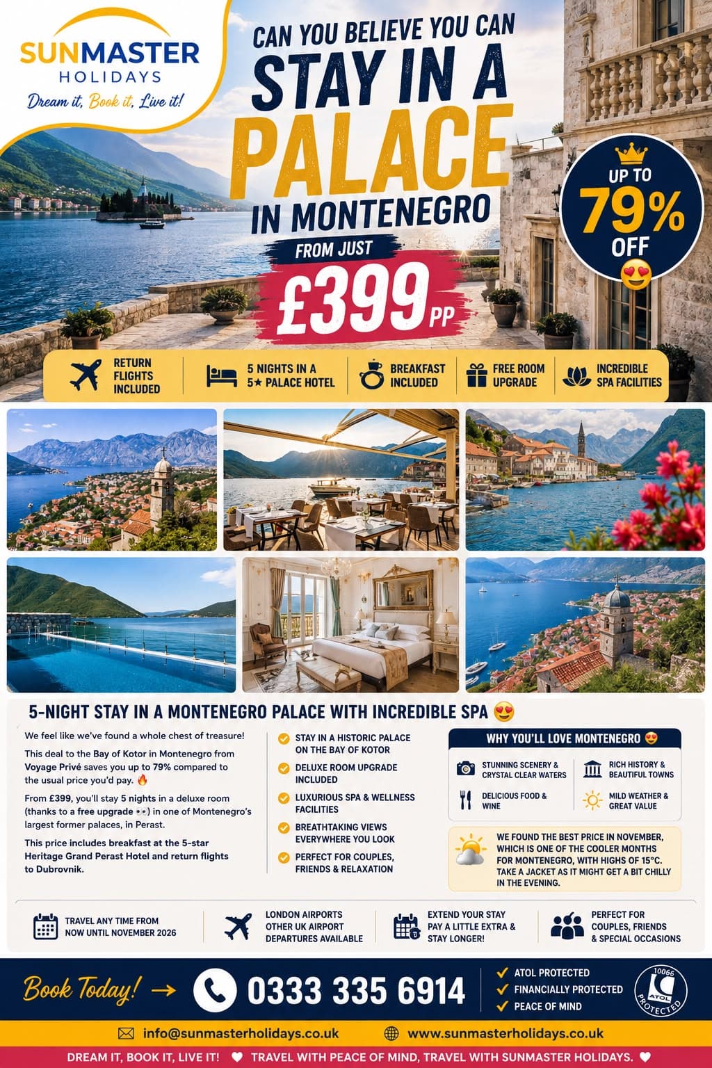Sunmaster Holidays five-night Montenegro stay at the Iberostar Heritage Grand Perast palace hotel from £399 per person.
