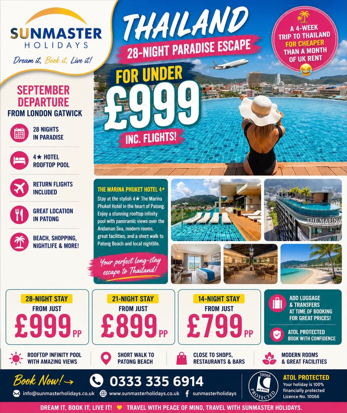 Sunmaster Holidays Thailand multi-centre escape with 28-night, 21-night and 14-night options, including flights, from £799 per person.